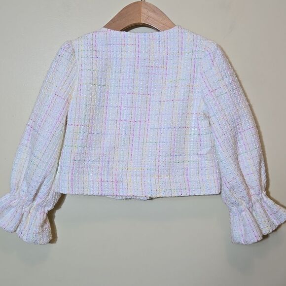 Janie & Jack Tweed Ruffle Sleeve Cropped Jacket Pastel Size 3 Dressy Preppy Luxe - Picture 9 of 14
